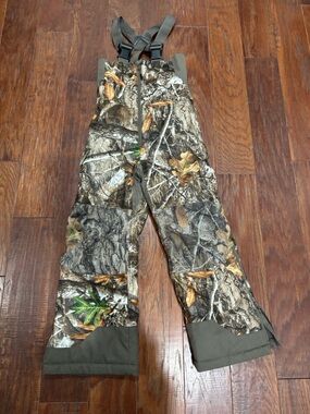 Magellan Outdoors Kids Realtree Camo Bib Overalls with Olive Accents